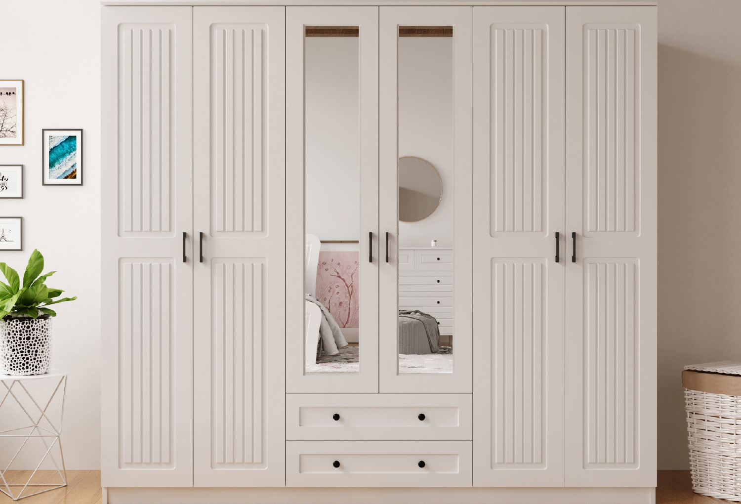 Estelya Country 6 Door, 2 Drawer Wardrobe