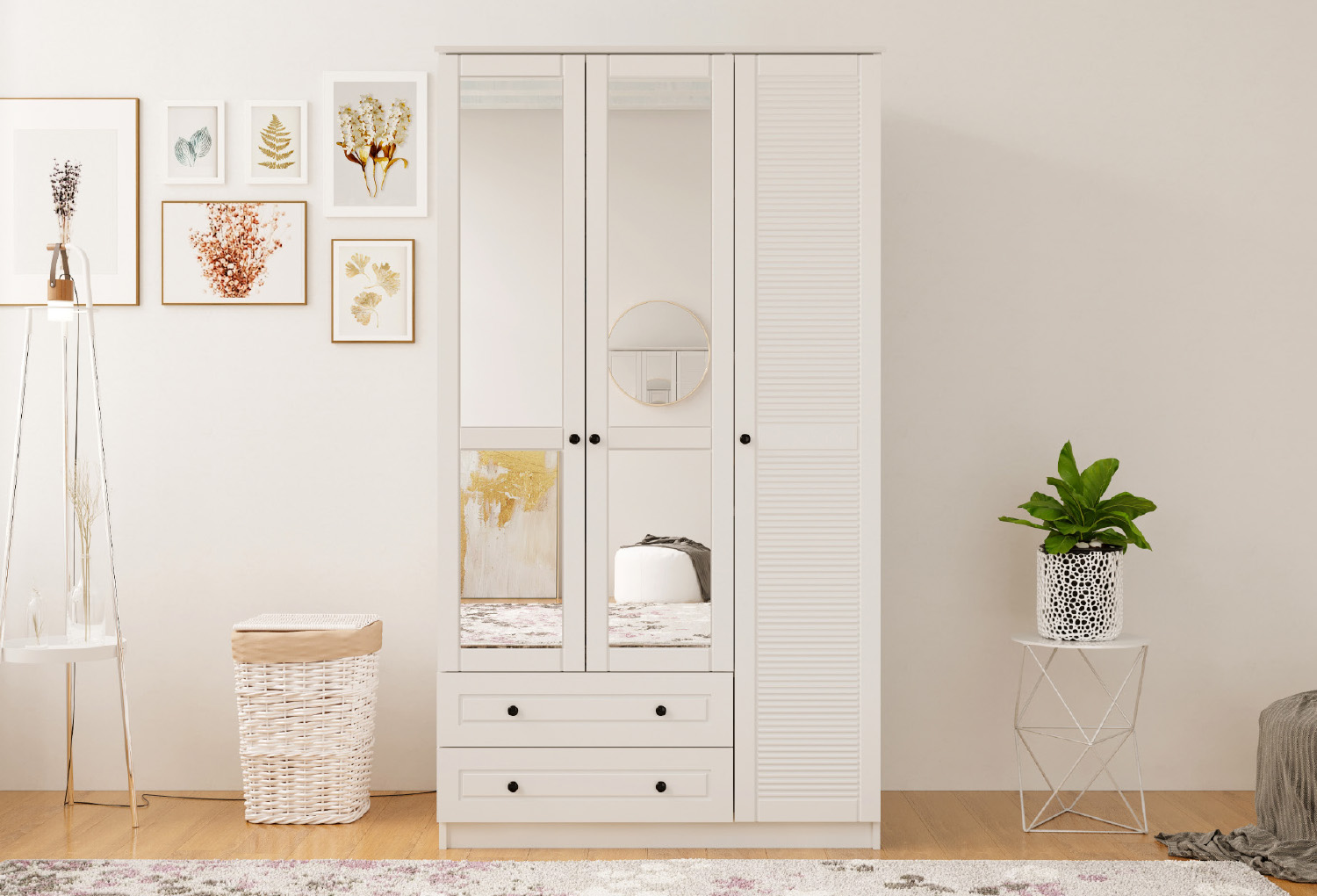 Diva Country 3 Door, 2 Drawer Wardrobe with Mirror
