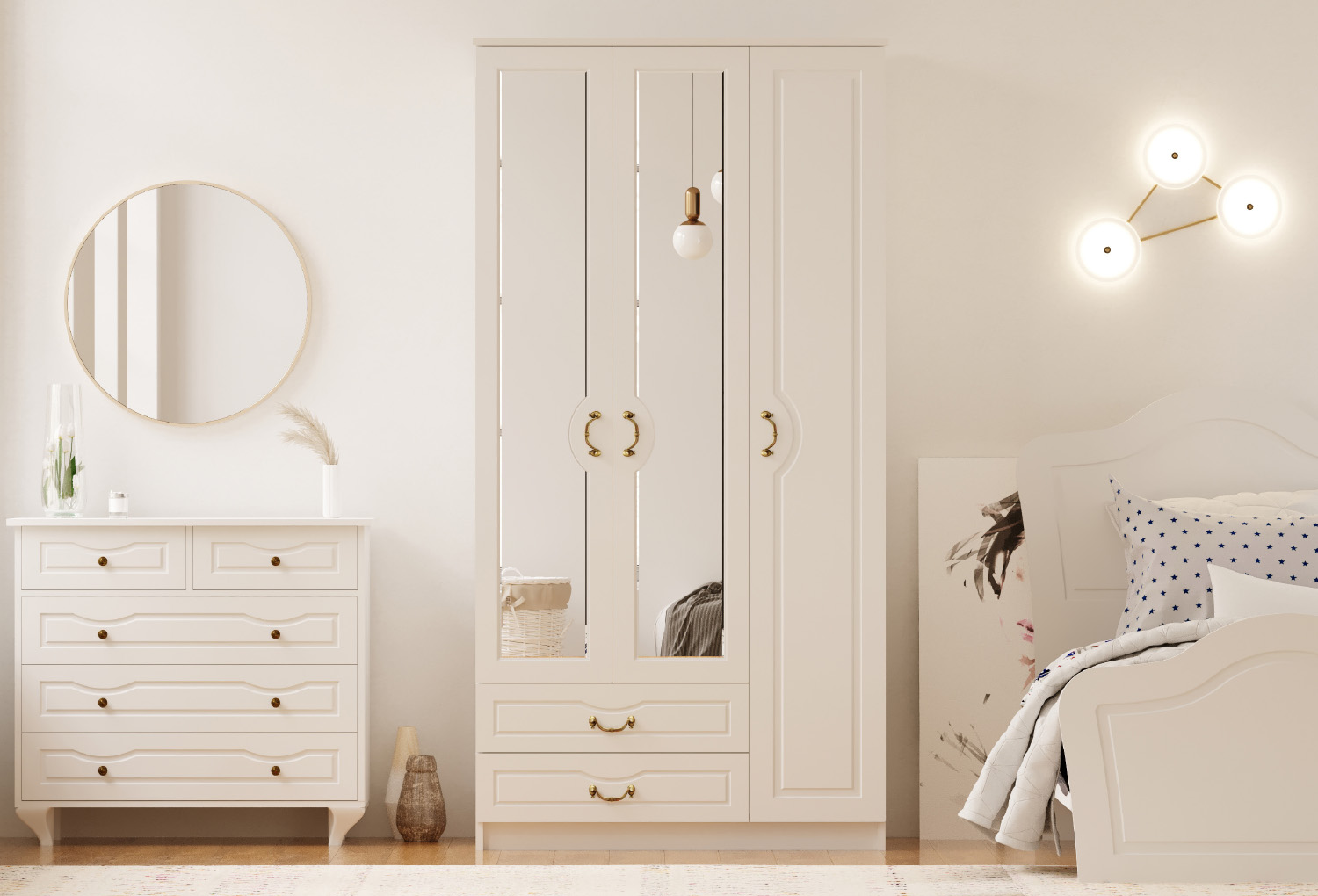 Yağmur Country 3 Door, 2 Drawer Mega Wardrobe