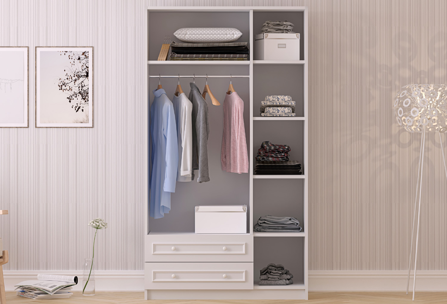 Lina Country 3 Door, 2 Drawer Wardrobe with Mirror