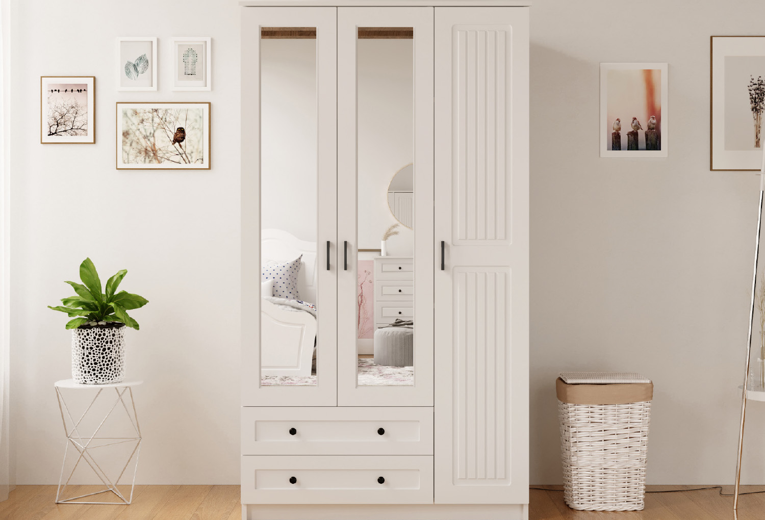 Estelya Country 3 Door, 2 Drawer Wardrobe