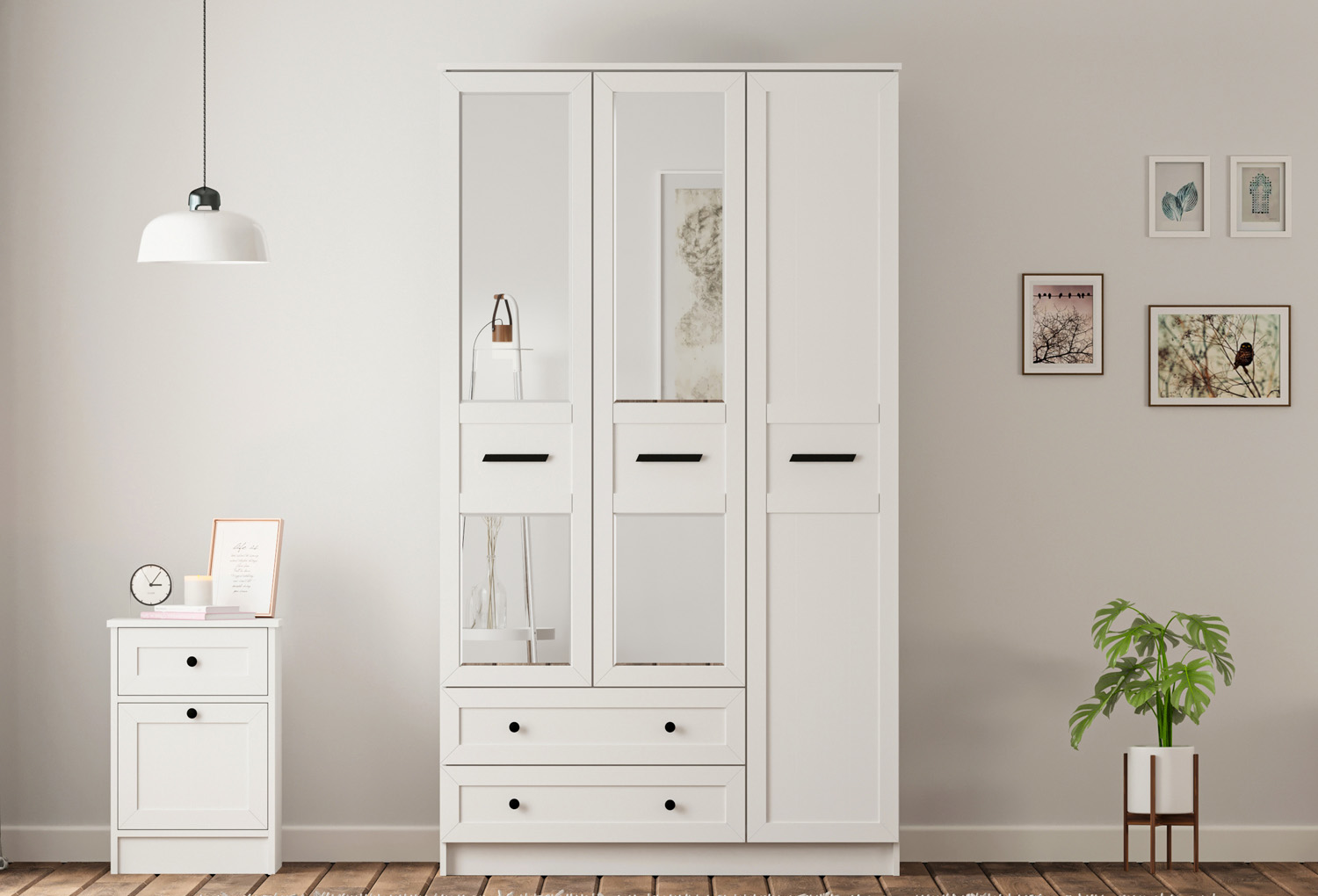 Rumy-S1 Country 3 Door, 2 Drawer Mirrored Wardrobe
