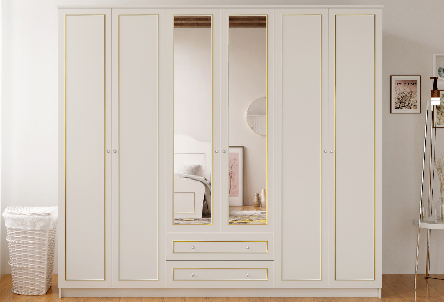 Gold Country 6 Door, 2 Drawer Wardrobe with Mirror