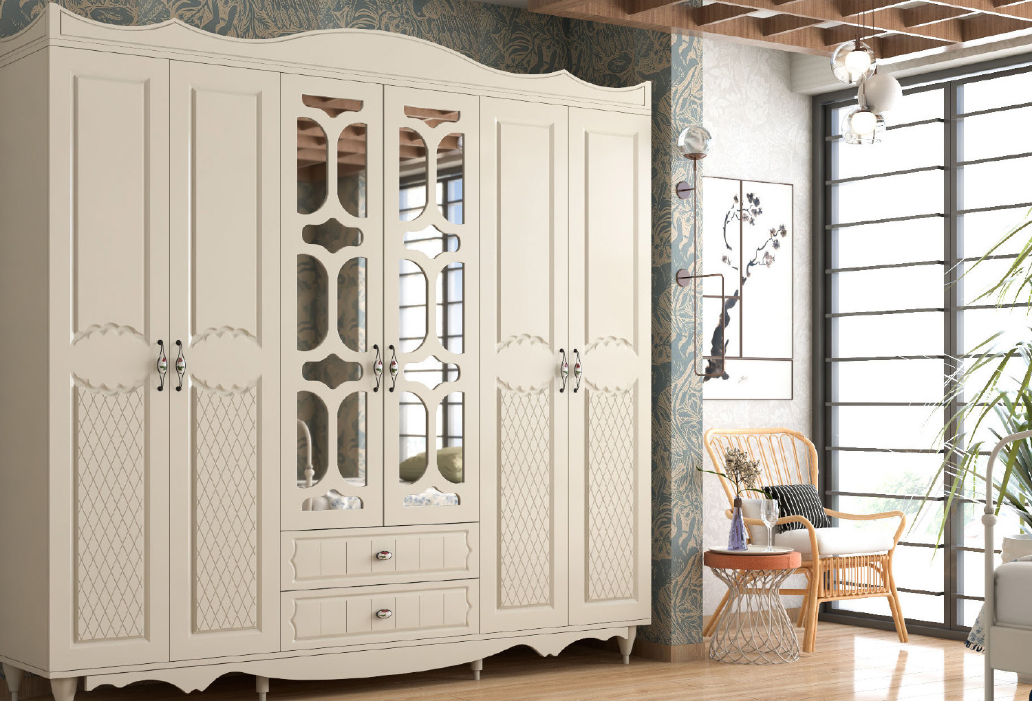 Cansu Country 6 Door, 2 Drawer Mega Wardrobe