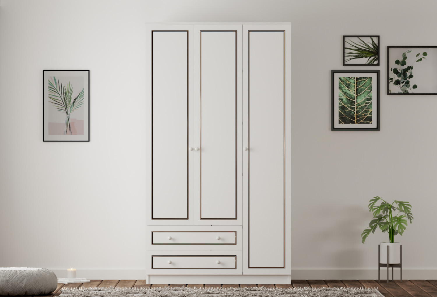 Grey Country 3 Door, 2 Drawer Wardrobe