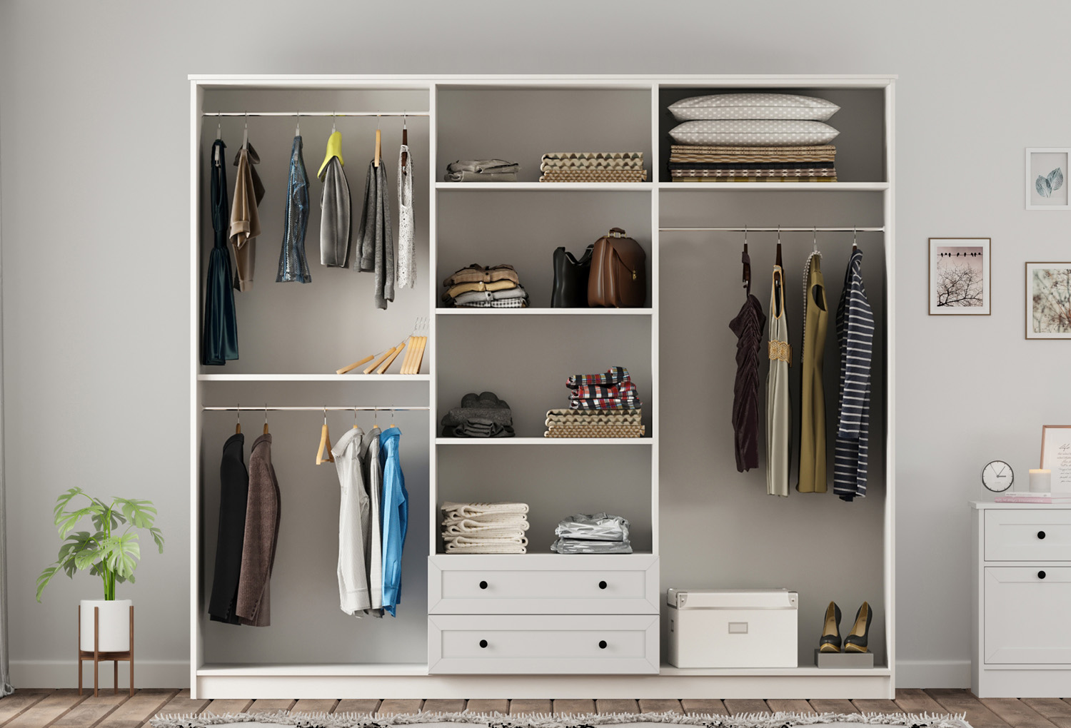 Rumy-S1 Country  6 Door, 2 Drawer Wardrobe with Mirror