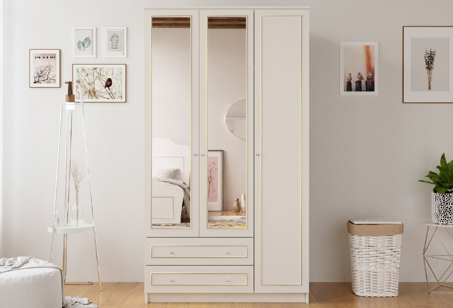 Gold Country 3 Door, 2 Drawer Wardrobe with Mirror